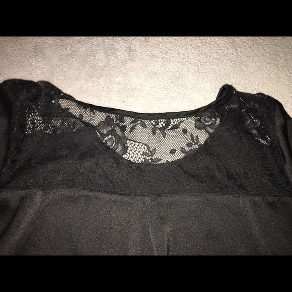 F21 Black Satin Top with lace Yoke - Picture 3 of 4